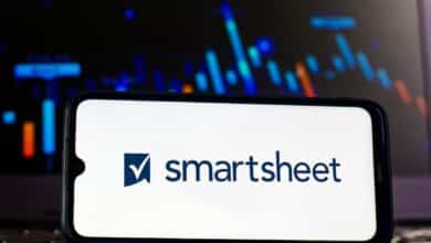February 12, 2021, Brazil. In this photo illustration the Smartsheet logo seen displayed on a smartphone screen.