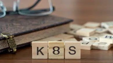 The acronym k8s for kubernetes concept represented by wooden letter tiles