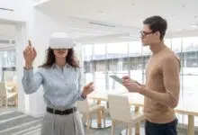 Woman using the metaverse in an office