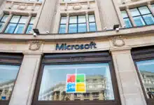 London UK, August 8th 2020: Microsoft flagship store in Regent St, on Oxford Circus. The main entrance with logo. During lockdown, Covid-19, Coronavirus.