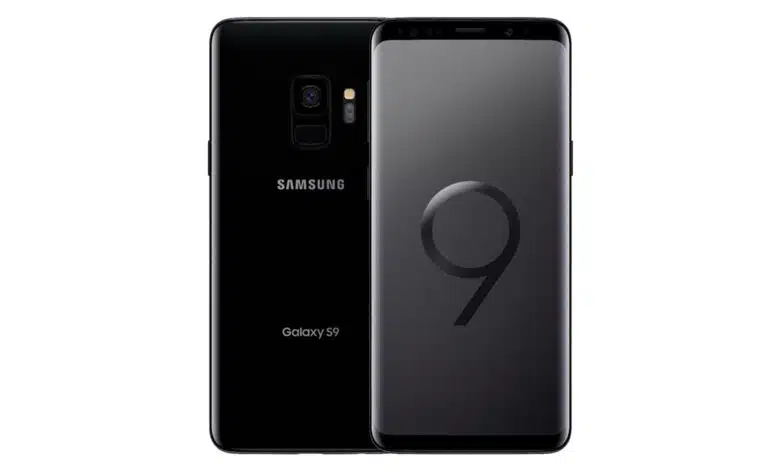Close up of the front and back of a Samsung Galaxy S9.