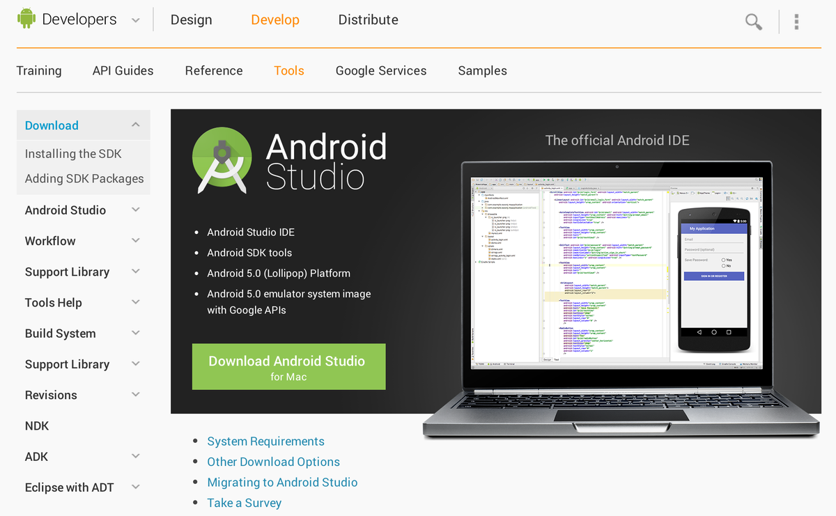 Android Studio eclipsa a Eclipse en la pagina de herramientas