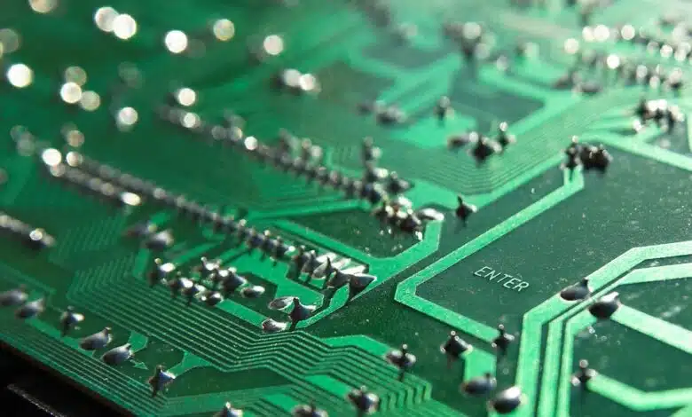 A semiconductor on a motherboard.