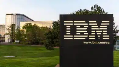 Exterior view of IBM sign at IBM Canada Head Office on May 16, 2018 in Markham, Ontario, Canada.