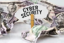 This picture shows crumbled dollar bills with the title Cyber Security.