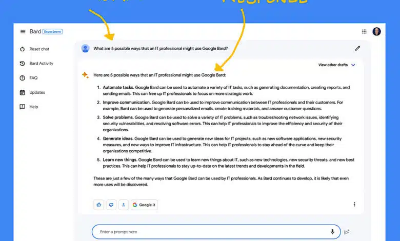 Screenshot showing how to use Google Bard.