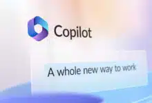 Microsoft Copilot logo on blurred background.