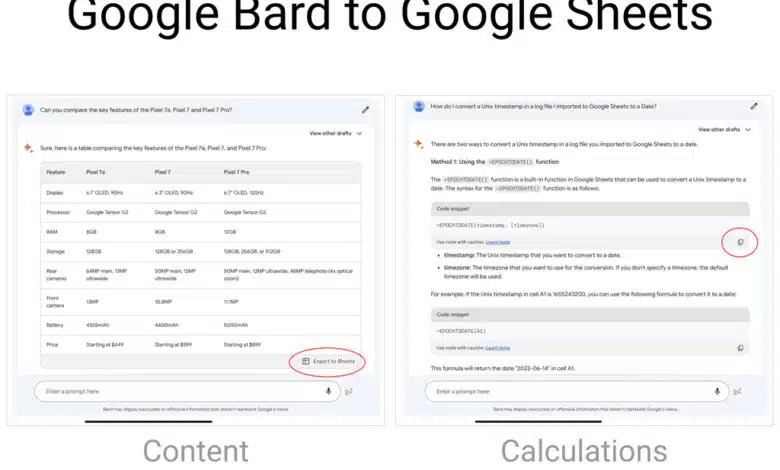 Moving from Google Bard to Google Sheets.
