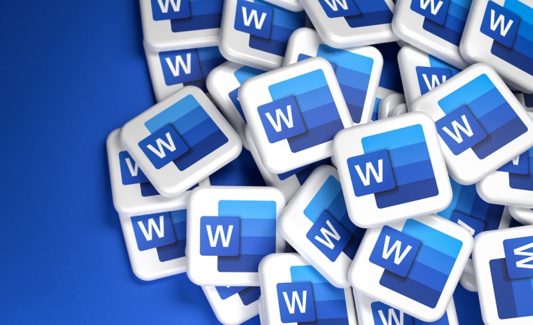 Logos de Microsoft Office Components Word en pila. copie el espacio Formato de banner web.